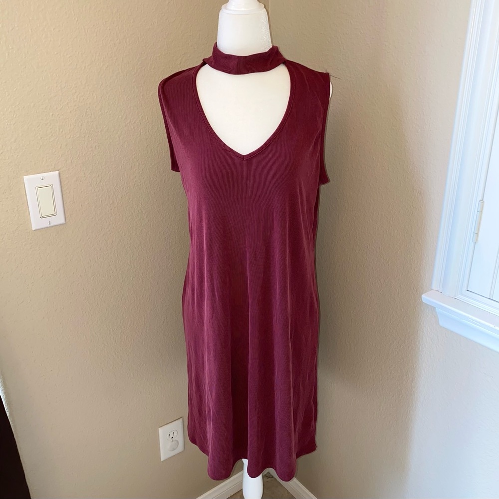 DREW | Wine Cut Out Choker Mini Dress